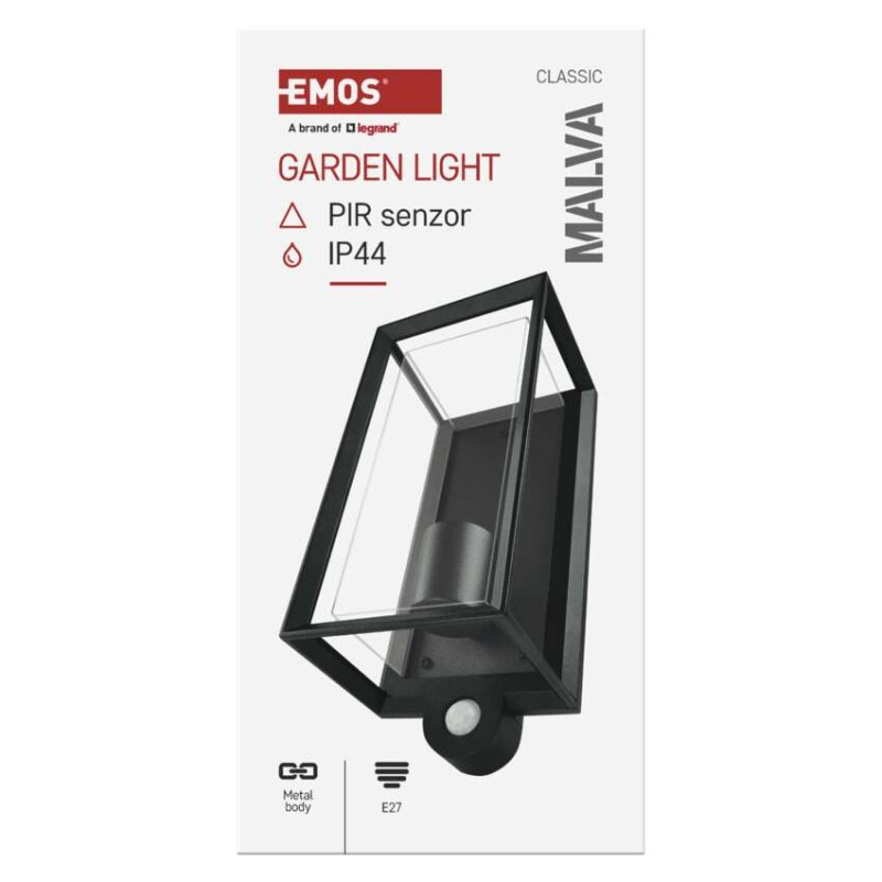Záhradné nástenné svietidlo MALVA, senzor súmraku, 13 x 12 x 28 cm, 1 x E27, 15 W 12