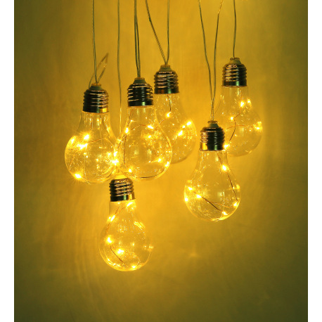 Solárne svietidlo, plast sivý, plast priehľadný, s 10 hruškami, 2 kroky bliká/permanentné, IP44, aku 12