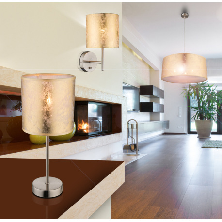 Nástenné svietidlo, kov nikel matný, plast, textil zlatý, vypínač, ŠxV: 150x260, H:190, bez žiarovky 1