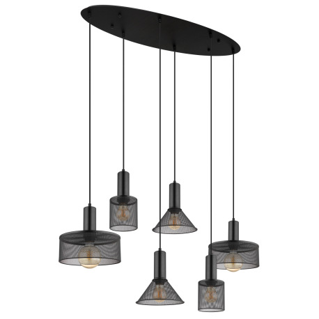 Závesné svietidlo kov čierny matný, kovová sieťka čierna matná, kábel PVC čierny, možnosť nastavenia 3