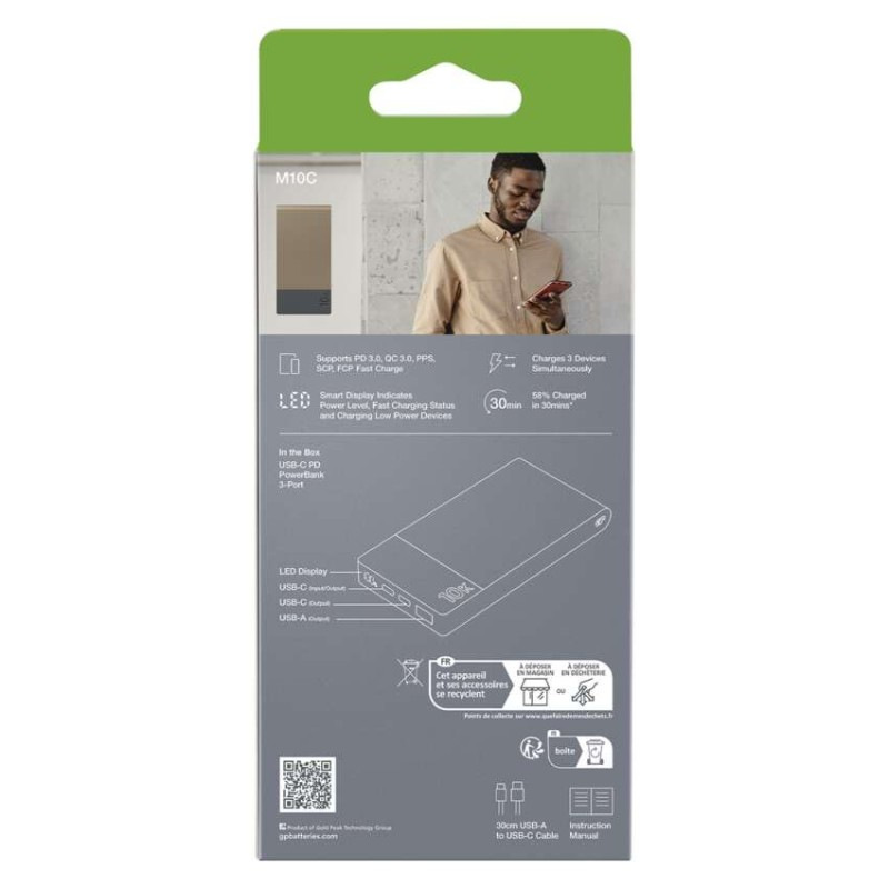 Power bank GP M2+ Series, 10 000 mAh, 22,5 W, béžová 5