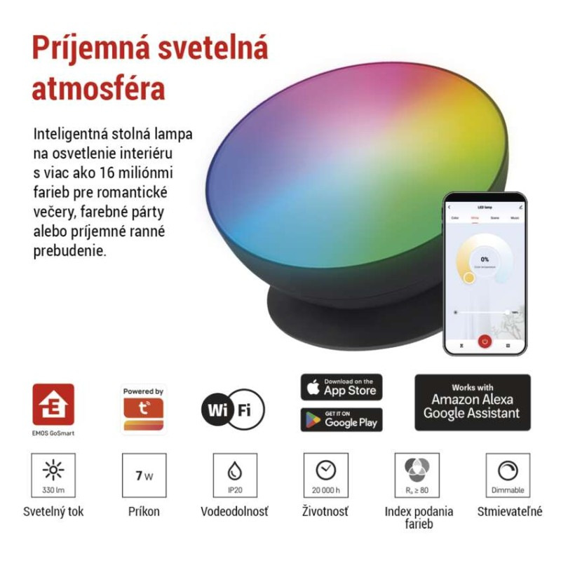 GoSmart LED ambientná lampa, čierna, teplá biela–studená biela/ RGB, WiFi 1