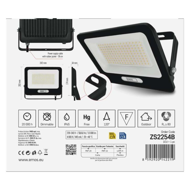 LED reflektor GLARO 100W, čierny, IP65, 10000 lm, neutrálna biela 12