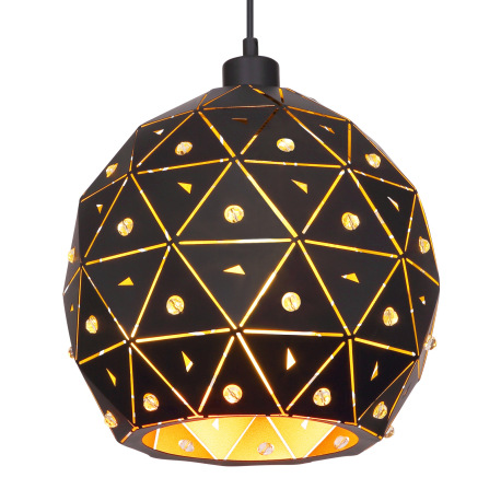 Závesné svietidlo, kov čierny matný, krištále K9 číre, tienidlo vo vnútri zlaté, Ø:250, V:1200, bez 4