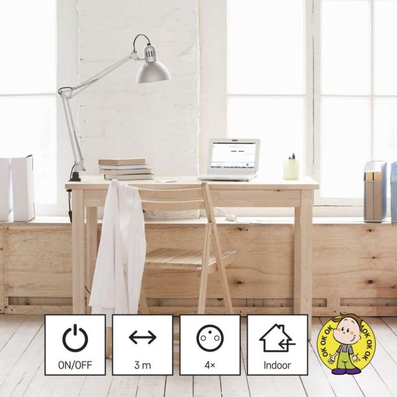 Predlžovací kábel 3 m / 4 zásuvky / s vypínačom / biely / PVC / 1,5 mm2 2