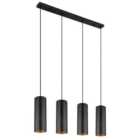 Závesné svietidlo kov čierny matný, kov čierny matný, ozdobné dierovanie zlatej farby, textilný kábe 9