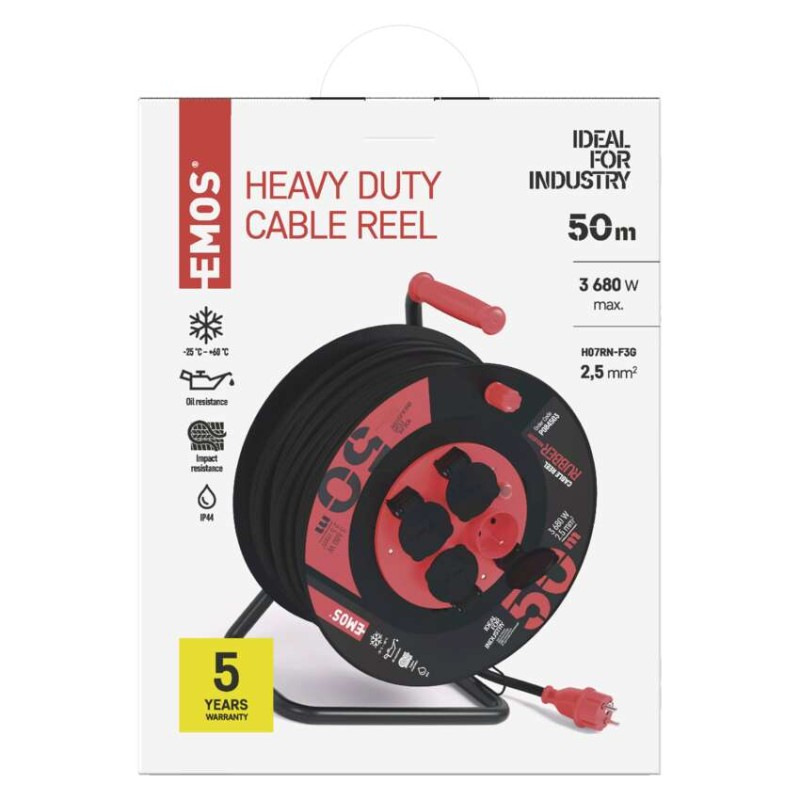 Vonkajší predlžovací kábel na bubne 50 m / 4 zás. / čierny / guma-neoprén / 230V / 2,5 mm2 7