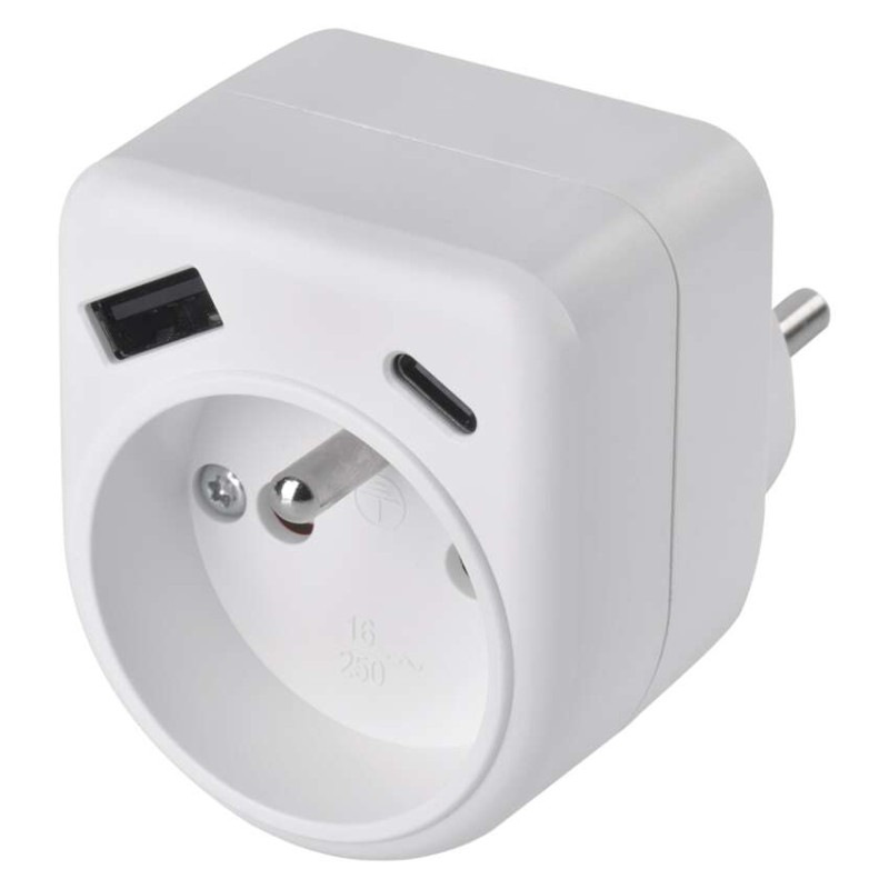 Rozbočovacia zásuvka 1×, 1×USB-A+1×USB-C, biela