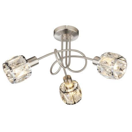 Stropné svietidlo, kov, nikel, chróm, sklenený kryštál priehľadný, Ø380, V:240, bez žiaroviek 3xE14,