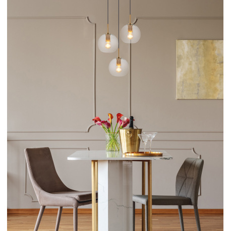 Závesné svietidlo, mosadz matná, priehľadné sklo, čierny kábel z PVC, Ø 470, V: 1200, bez žiaroviek 1