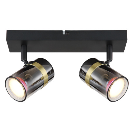 Nástenné svietidlo, bodové, kov čierny matný, dymové sklo s prechodom do priehľadného skla, mosadz, 4