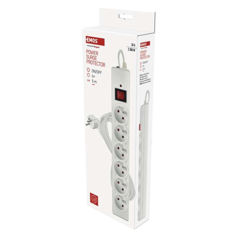 Prepäťová ochrana – 6 zásuviek, 5 m, biela 3