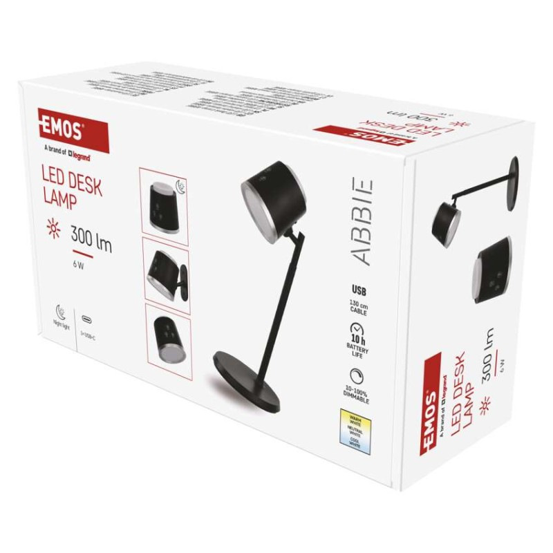 LED stolná lampa ABBIE, dobíjacia, čierna 3