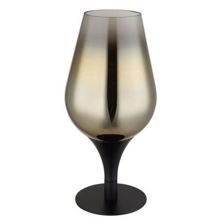 Stolové svietidlo, kov čierny, sklo zlatej farby, priehľadné, textilný kábel čierny, kolískový vypín 2