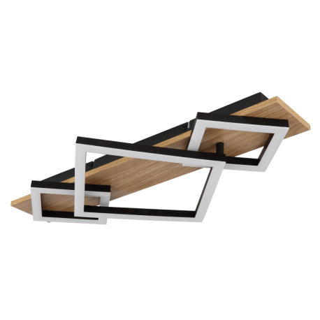 Stropné svietidlo, matný čierny kov, MDF s imitáciou tmavého dreva, plast čierny, plast biely, DxŠxV 2