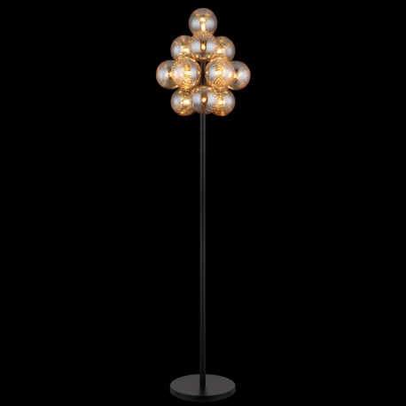 Stojanová lampa, matný čierny kov, jantárové sklenené gule, čierny PVC kábel, nožný spínač integrova 10