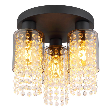 Stropné svietidlo kov čierny matný, sklo dymové, sklenené kryštály číre, ø: 280mm, V: 260mm, bez žia