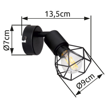 Stropné svietidlo, kov čierny, ŠxV:80x135, H: 90, bez žiarovky 1xE14, max. 40W 230V 7