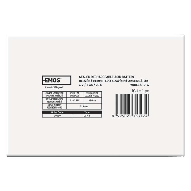 Bezúdržbový olovený akumulátor 6 V/7 Ah, faston 4,7 mm 3