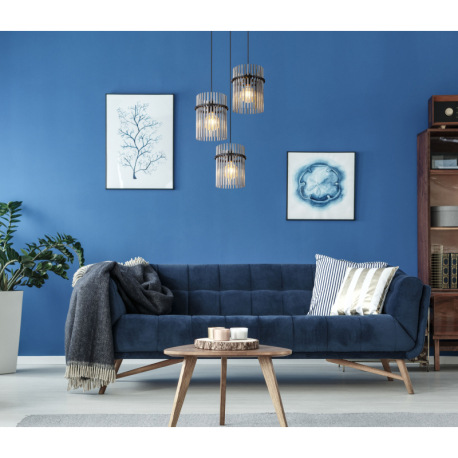 Závesné svietidlo, kov čierny matný, sklenené tyčinky dymovej farby, kábel PVC čierny, ø:470mm, V: 1 1