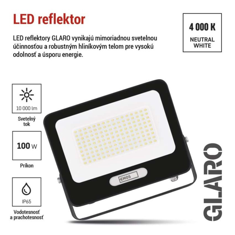 LED reflektor GLARO 100W, čierny, IP65, 10000 lm, neutrálna biela 6