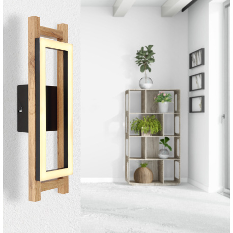 Nástenné svietidlo, kov čierny, MDF tmavohnedý, plast biely, ŠxV:135x450mm, H: 75mm, vrátane LED 10W 1