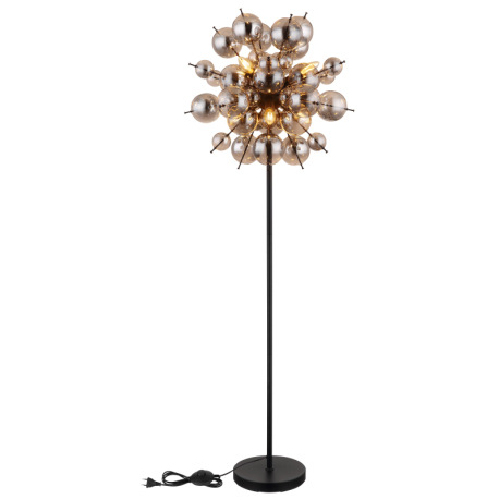 Stojanové svietidlo, kov čierny matný, sklenené gule dymovej farby, kábel PVC čierny, vyínač na kábl 14