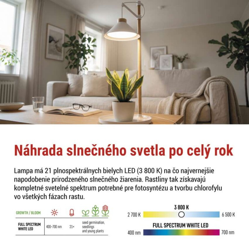 LED GROW pestovateľská lampa 7 W, časovač, biela 5