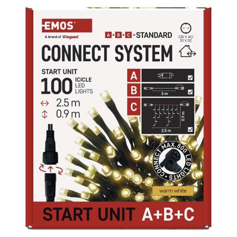 Štartovacia súprava pre spoj. reťaze Klasik – cencúle, 2,5 m, vonkajšia, teplá biela, čas. 12