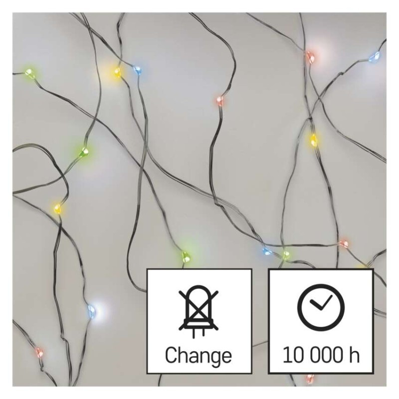 LED vianočná nano reťaz, 1,9 m, 2x AA, vnútorná, multicolor, časovač 12