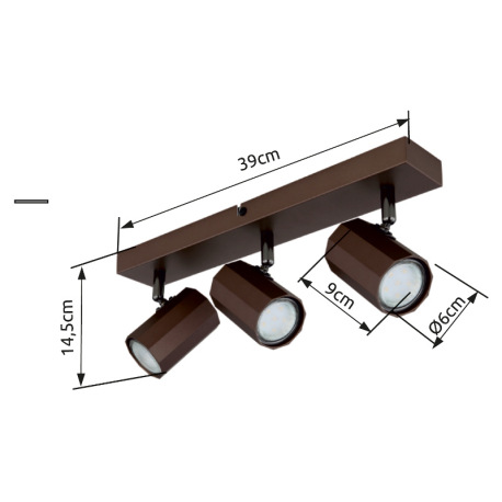 Stropné svietidlo, kov bronzový matný, hliník bronzový matný, DxŠxV: 390x60x145mm, bez žiaroviek 3x 16