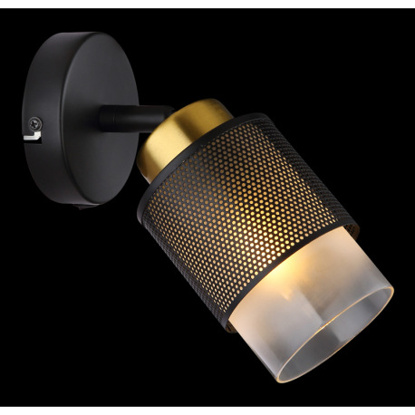 Nástenné svietidlo, kov čierny matný, sklo satinované, priehľadné, kov mosadznej farby, ŠxV: 100x190 2