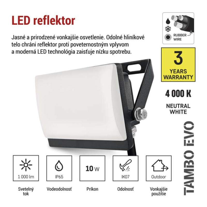 LED reflektor TAMBO EVO, 10 W, 1000 lm, IP65, čierny 5