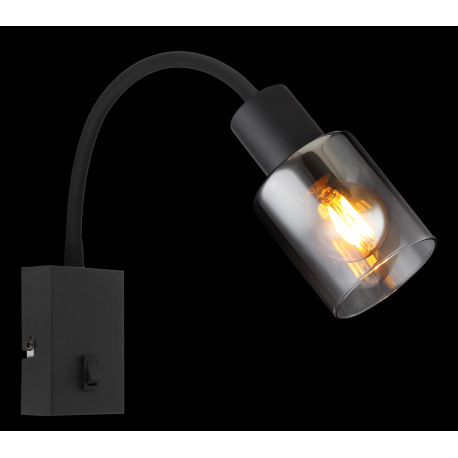 Nástenné svietidlo, kov čierny matný, dymové sklo s prechodom do priehľadného skla, silikón čierny m 10