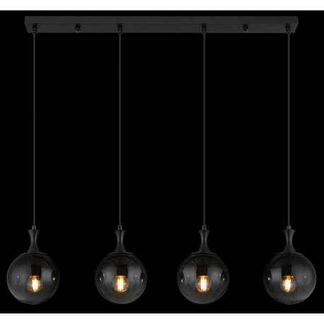 Závesné svietidlo, kov čierny, sklenené gule dymovej farby, kábel PVC čierny, výškovo nastaviteľné, 15