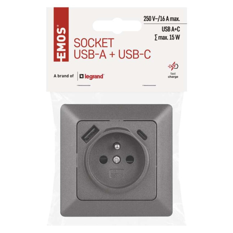 Zásuvka s USB-A+USB-C, antracit 4