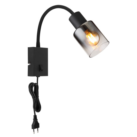 Nástenné svietidlo, kov čierny matný, dymové sklo s prechodom do priehľadného skla, silikón čierny m 12