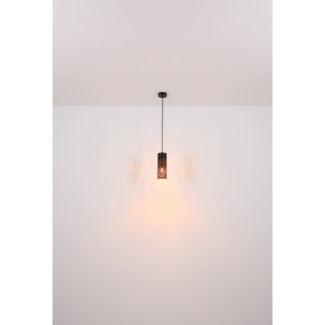 Závesné svietidlo kov čierny matný, kov čierny matný, ozdobné dierovanie zlatej farby, textilný kábe 6