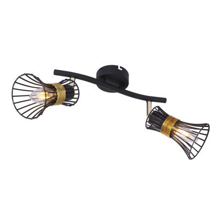 Nástenné svietidlo, kov čierny a zlatý, kovové tyče čierne a zlaté, DxV:290x220, bez žiaroviek 2xE14