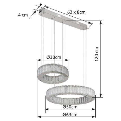 Závesné svietidlo, kov chróm, krištále K5 číre, chróm.krúžok, stmievateľné, viac úrovní pomocou nást 10