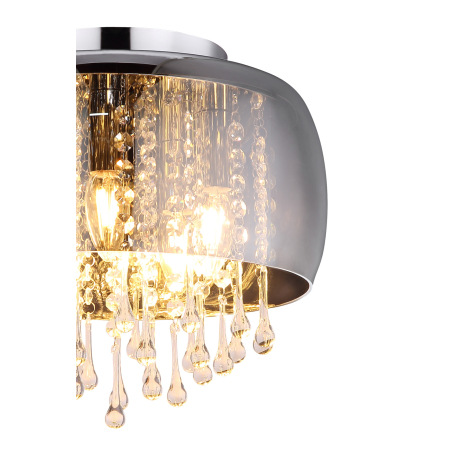 Stropné svietidlo, chróm, sklo dymové, sklenené krištále priehľadné, Ø350, V:280, bez žiaroviek 5xE1 10