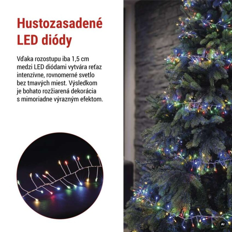 LED nano reťaz na cievke, strieborný, 14,4 m, multicolor, časovač 4