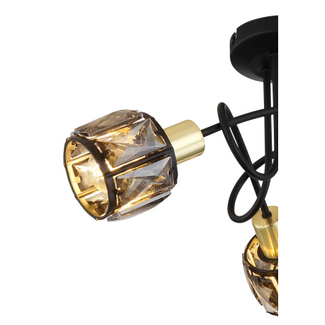 Stropné svietidlo, kov čierny, kov zlatý, sklenené krištále dymové, ø: 380mm, V:240mm, bez žiaroviek 14