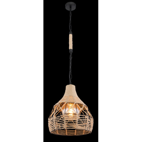 Závesné svietidlo, kov čierny matný, konopné lano, čierna reťaz, Ø 300, V: 1350, bez žiarovky 1xE27, 2