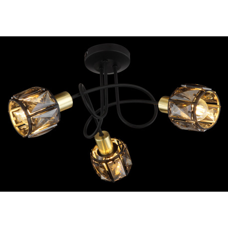 Stropné svietidlo, kov čierny, kov zlatý, sklenené krištále dymové, ø: 380mm, V:240mm, bez žiaroviek 11