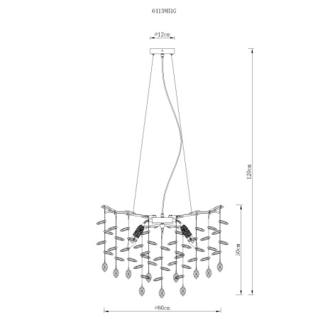 Závesné svietidlo, kov zlatej farby matný, sklenené krištále jantárové, číre, výškovo nastaviteľné, 5