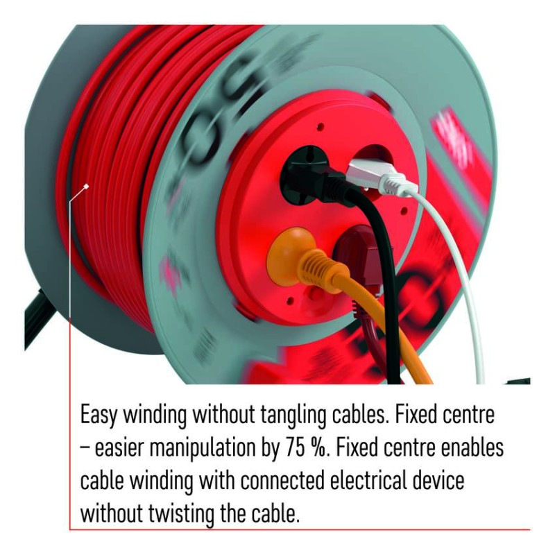 Predlžovací kábel na bubne 50 m / 4 zásuvky / červený / PVC / 230 V / 1,5 mm2 3