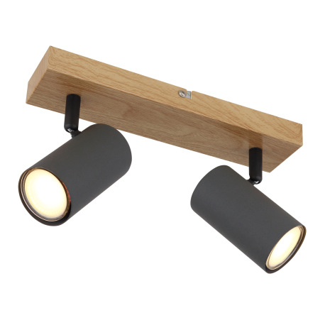 Nástenné svietidlo, kov grafit/čierny/vzhľad dreva, DxŠxV:260x60x120mm, bez žiaroviek 2x GU10, max.