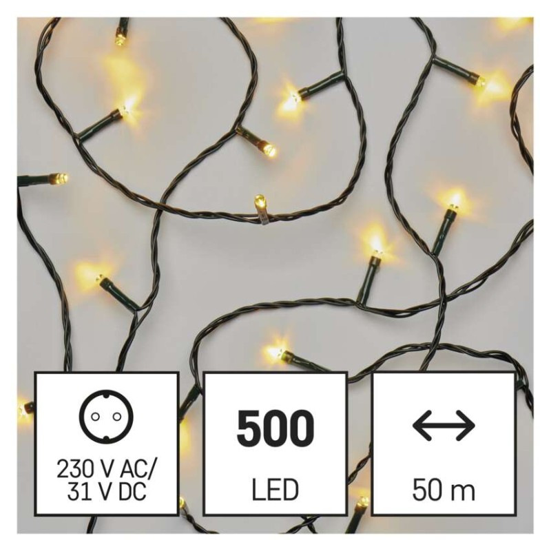 LED vianočná reťaz, 50 m, vonkajšia aj vnútorná, teplá biela, programy, časovač 4