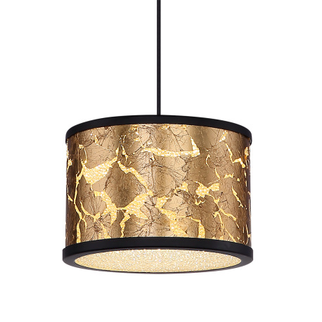 Závesné svietidlo, čierny kov, sklo, krištále plastové priehľadné, čierne sklo so zlatou fóliou, Ø15 2